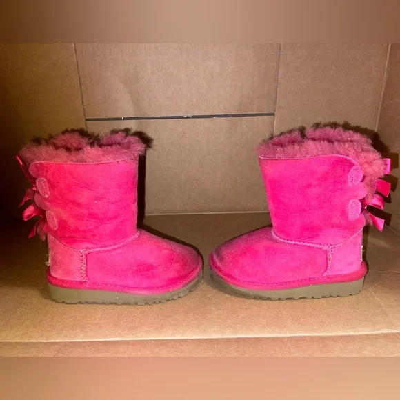 UGG 7C Hot Pink Bailey Bow II Boot Sheepskin - Picture 5 of 11